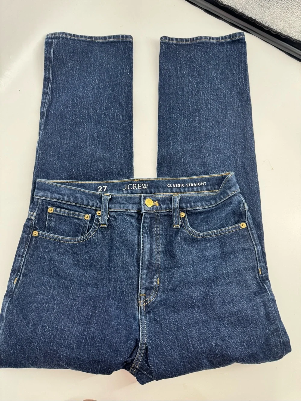 J. Crew Classic Straight Jeans Dark Wash Blue Stretch Denim High Rise Size 27